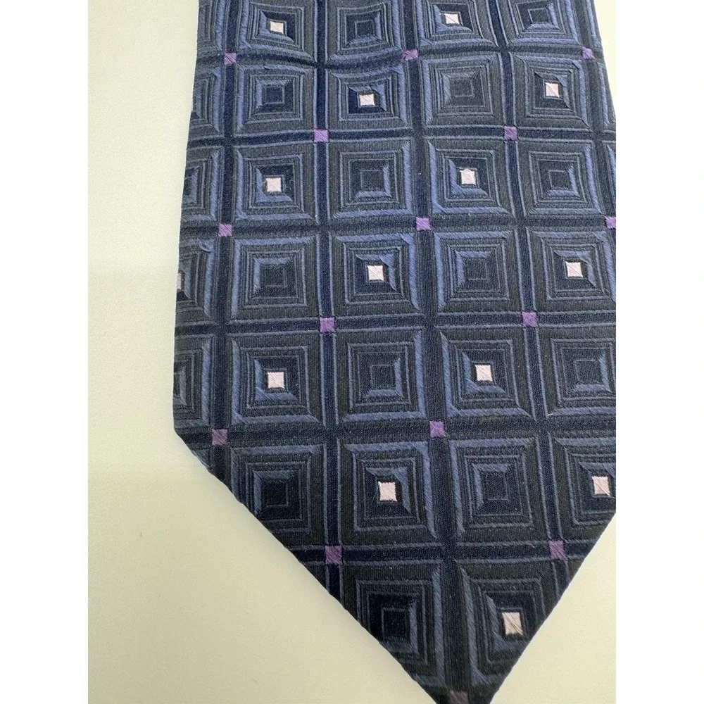 Michael Kors Tie Blue Geometric Square‎ Pattern Silk Blend Classic Mens Necktie